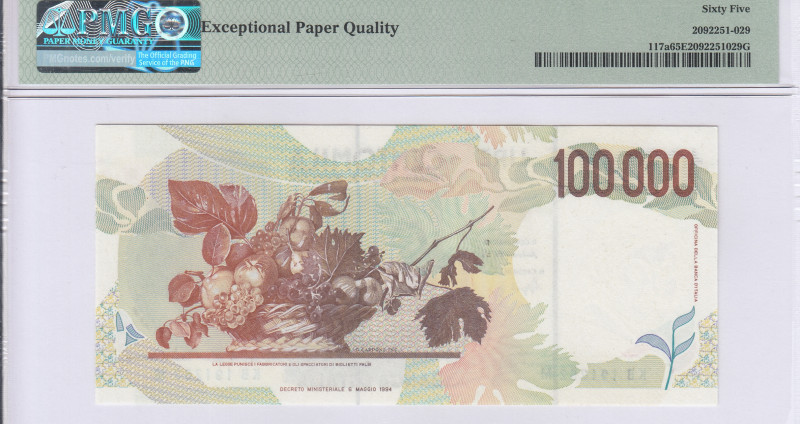 Italy 100,000 Lire 6.5.1994 P117a PMG65 EPQ Italy 100,000 Lire 6.5.1994 P117a PMG65 EPQ