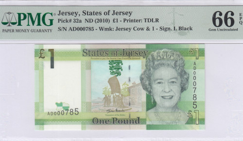Jersey 1 Pound ND 2010 P32a PMG66 EPQ