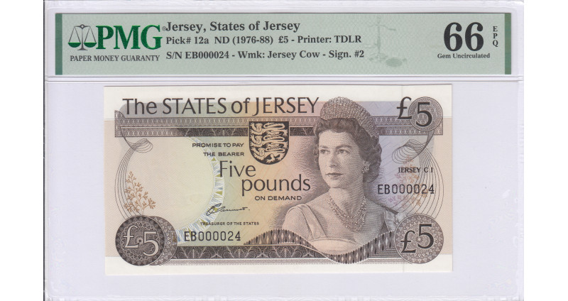 Jersey 5 Pounds 1976-88 P12a PMG66 EPQ Jersey 5 Pounds 1976-88 P12a PMG66 EPQ