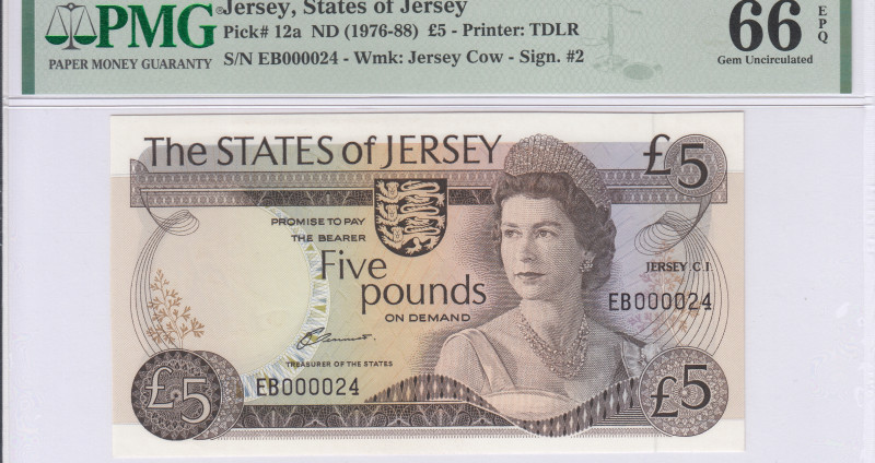 Jersey 5 Pounds 1976-88 P12a PMG66 EPQ Jersey 5 Pounds 1976-88 P12a PMG66 EPQ