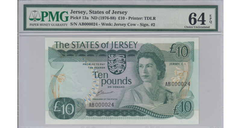 Jersey 10 Pounds 1976-88 P13a PMG64 EPQ Jersey 10 Pounds 1976-88 P13a PMG64 EPQ