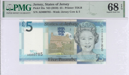 Jersey 5 Pound ND 2010 P33a PMG68 EPQ