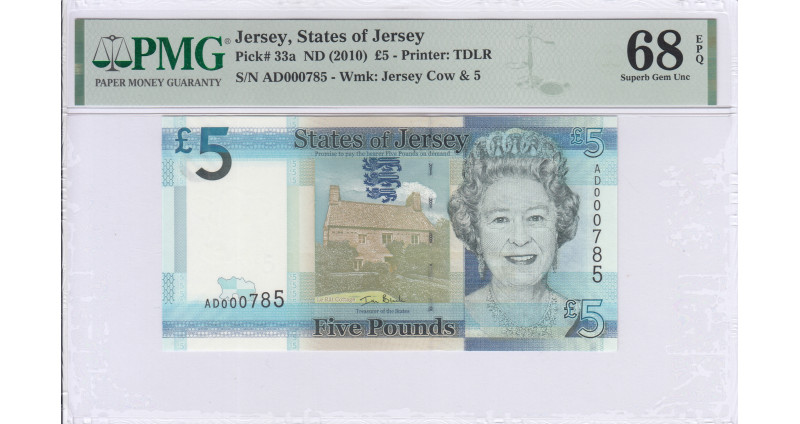 Jersey 5 Pound ND 2010 P33a PMG68 EPQ
