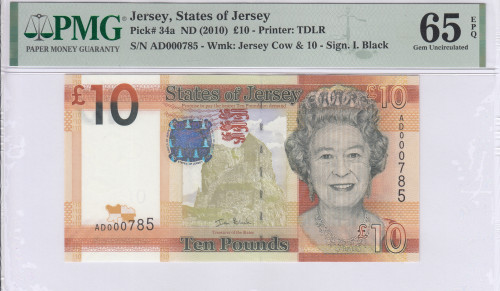 Jersey 10 Pound ND 2010 P34a PMG65 EPQ