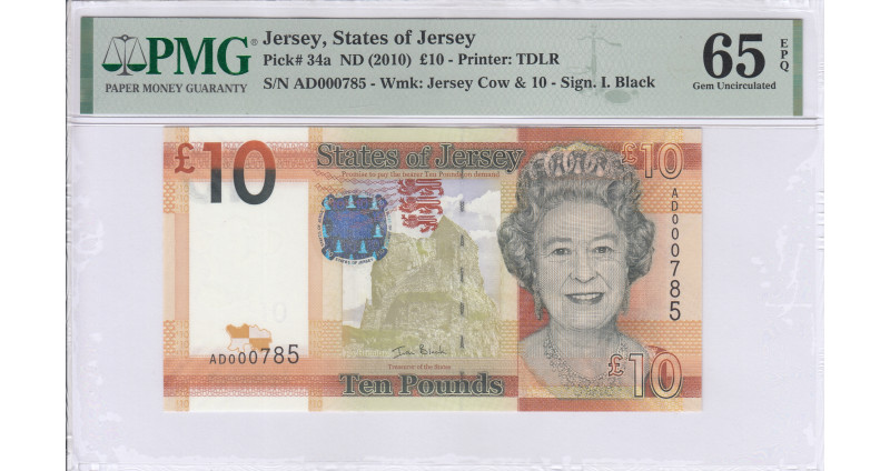 Jersey 10 Pound ND 2010 P34a PMG65 EPQ