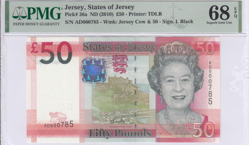 Jersey 50 Pound ND 2010 P36a PMG68 EPQ