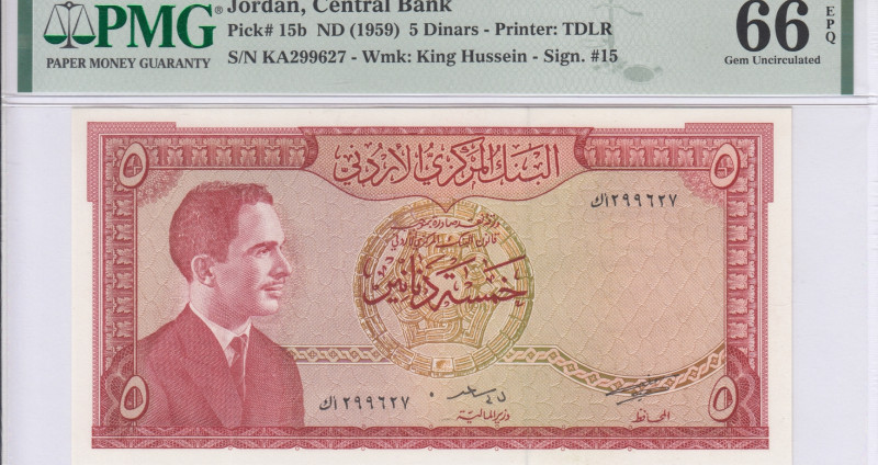 Jordan 5 Dinars 1959 P15b PMG66 EPQ Jordan 5 Dinars 1959 P15b PMG66 EPQ