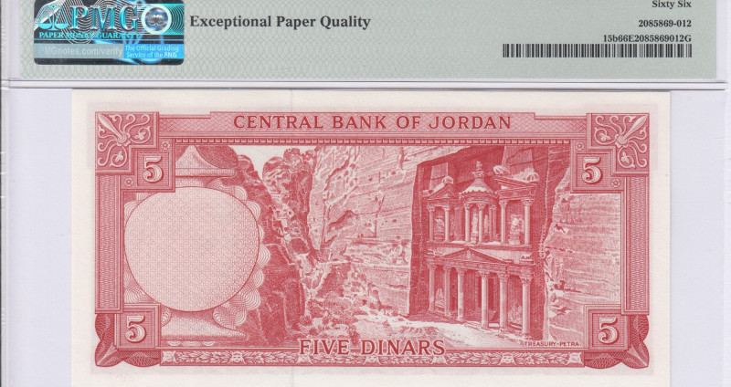 Jordan 5 Dinars 1959 P15b PMG66 EPQ Jordan 5 Dinars 1959 P15b PMG66 EPQ