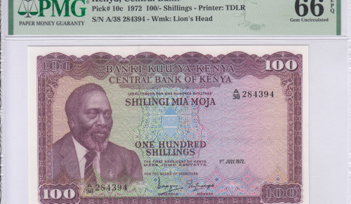 Kenya 100/- Shillings 1.7.1972 P10c PMG66 EPQ