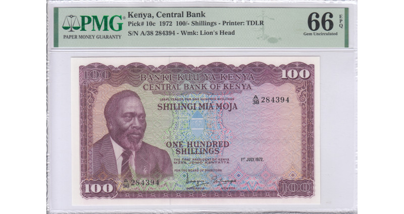 Kenya 100/- Shillings 1.7.1972 P10c PMG66 EPQ