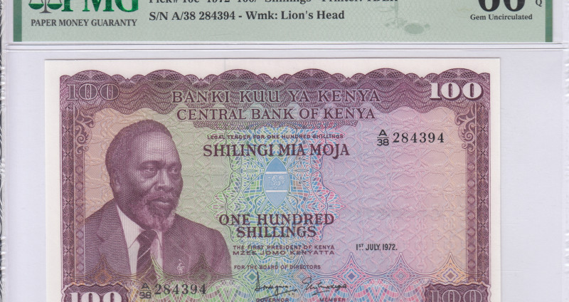 Kenya 100/- Shillings 1.7.1972 P10c PMG66 EPQ Kenya 100/- Shillings 1.7.1972 P10c PMG66 EPQ