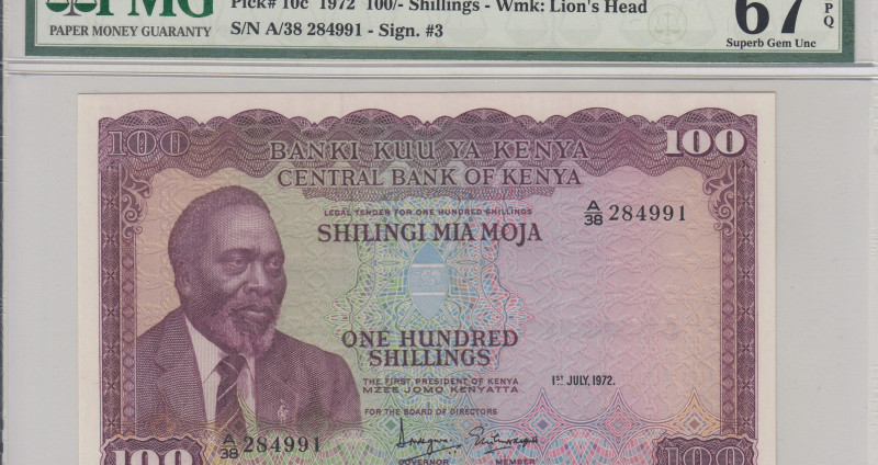 Kenya 100/- Shillings 1.7.1972 P10c PMG67 EPQ Kenya 100/- Shillings 1.7.1972 P10c PMG67 EPQ