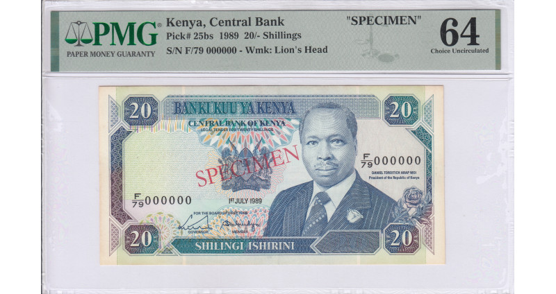 Kenya 20/- Shillings 1.7.1989 P25bs PMG64