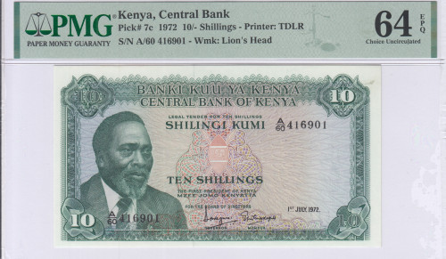 Kenya 10/- Shillings 1.7.1972 P7c PMG64 EPQ