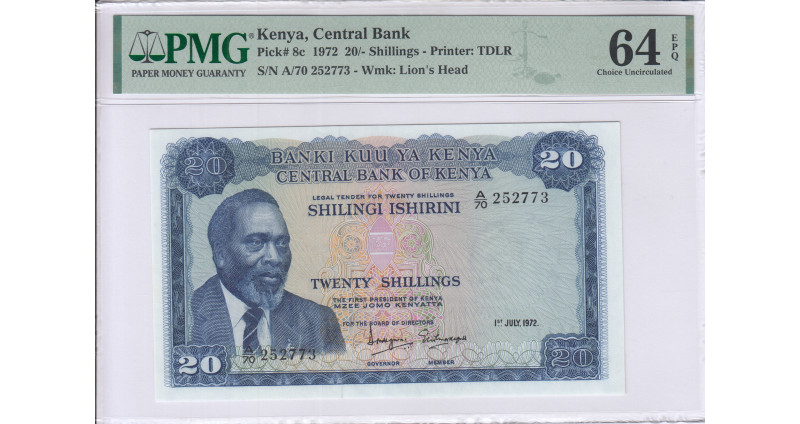 Kenya 20/- Shillings 1.7.1972 P8c PMG64 EPQ