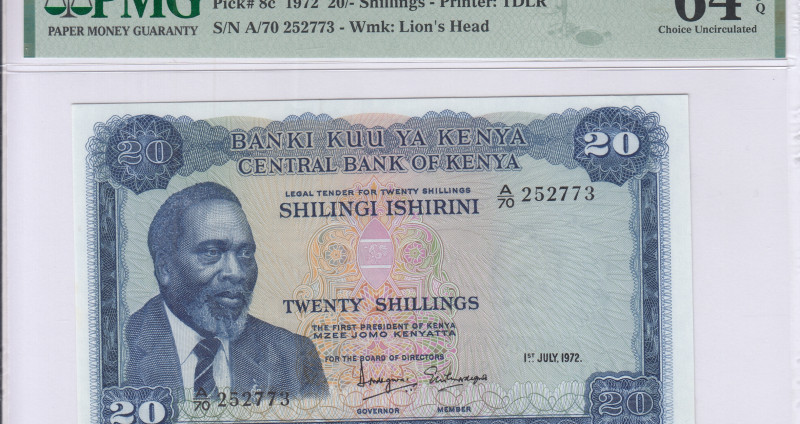 Kenya 20/- Shillings 1.7.1972 P8c PMG64 EPQ Kenya 20/- Shillings 1.7.1972 P8c PMG64 EPQ