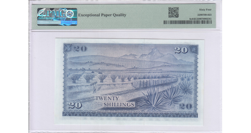 Kenya 20/- Shillings 1.7.1972 P8c PMG64 EPQ Kenya 20/- Shillings 1.7.1972 P8c PMG64 EPQ