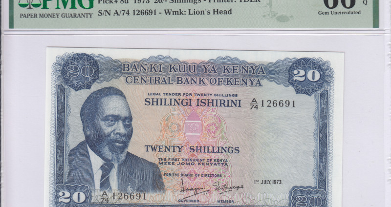 Kenya 20/- Shillings 1.7.1973 P8d PMG66 EPQ Kenya 20/- Shillings 1.7.1973 P8d PMG66 EPQ