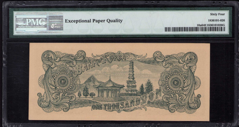 South Korea 1000 Won 1952(4285) P10a PMG64 EPQ South Korea 1000 Won 1952(4285) P10a PMG64 EPQ