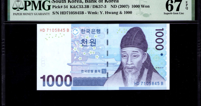 South Korea 1000 Won 2007 P54 PMG67 EPQ South Korea 1000 Won 2007 P54 PMG67 EPQ