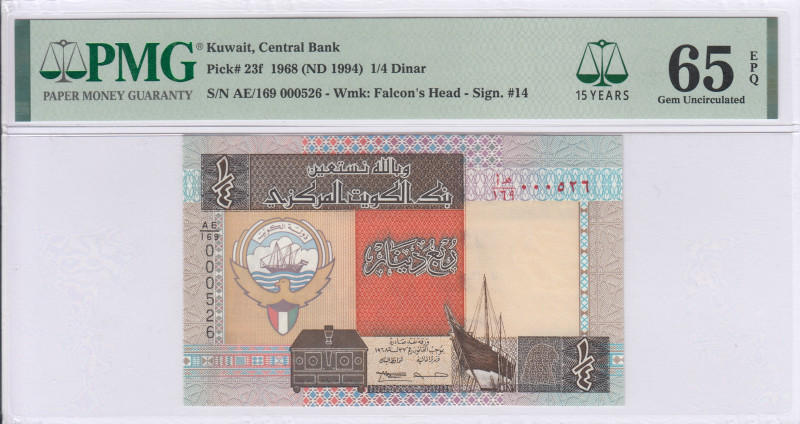 Kuwait 1/4 Dinar 1968(ND1994) P23f PMG65 EPQ Kuwait 1/4 Dinar 1968(ND1994) P23f PMG65 EPQ