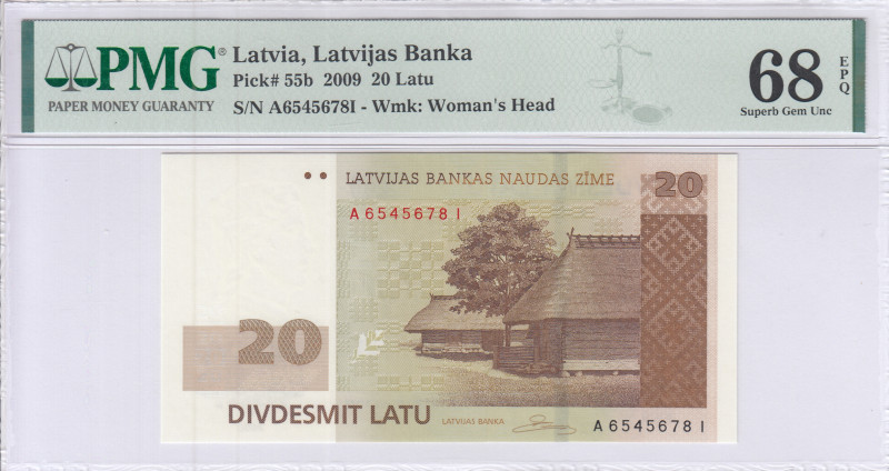 Latvia 20 Latu 2009 P55b PMG68 EPQ Latvia 20 Latu 2009 P55b PMG68 EPQ
