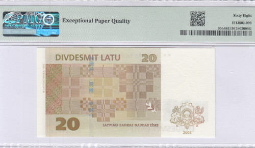 Latvia 20 Latu 2009 P55b PMG68 EPQ