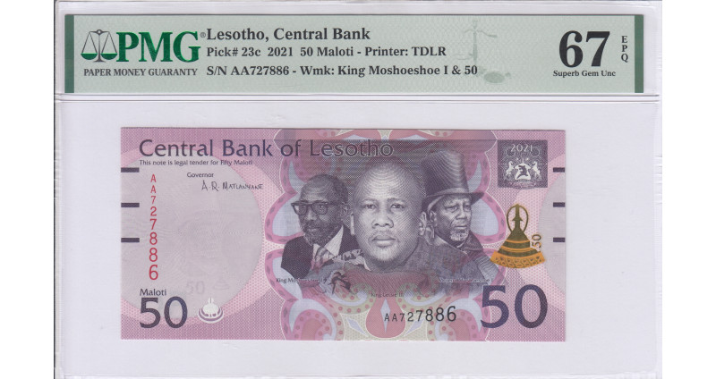 Lesotho 50 Maloti 2021 P23c PMG67 EPQ