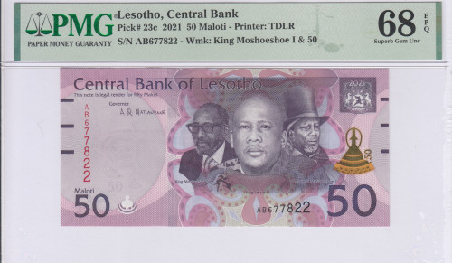 Lesotho 50 Maloti 2021 P23c PMG68 EPQ