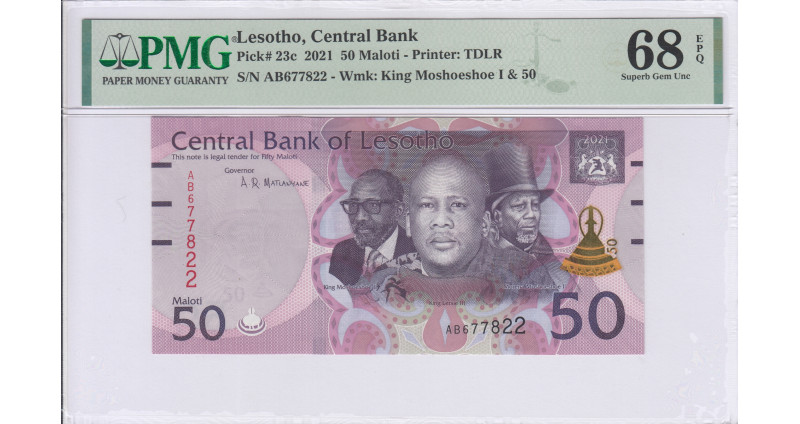 Lesotho 50 Maloti 2021 P23c PMG68 EPQ