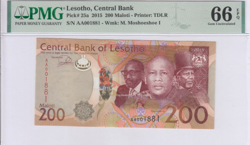 Lesotho 200 Maloti 2015 P25a PMG66 EPQ