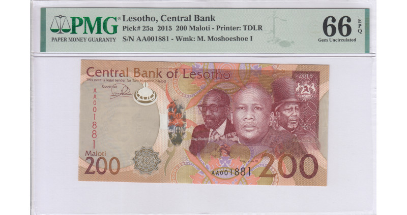 Lesotho 200 Maloti 2015 P25a PMG66 EPQ