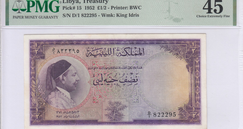 Libya 1/2 Pound 1952 P15 PMG45 Libya 1/2 Pound 1952 P15 PMG45