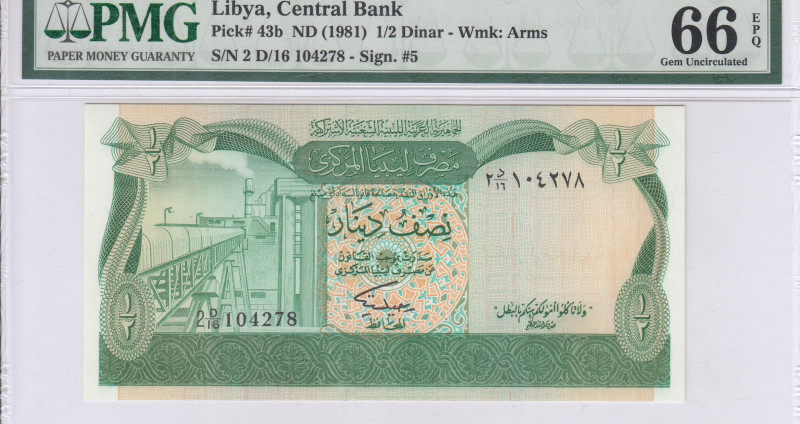 Libya 1/2 Dinar 1981 P43b PMG66 EPQ Libya 1/2 Dinar 1981 P43b PMG66 EPQ