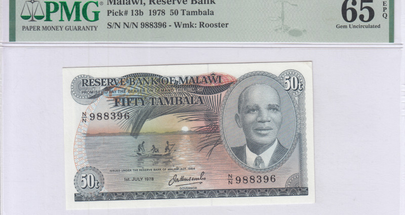 Malawi 50 Tambala 1.7.1978 P13b PMG65 EPQ Malawi 50 Tambala 1.7.1978 P13b PMG65 EPQ
