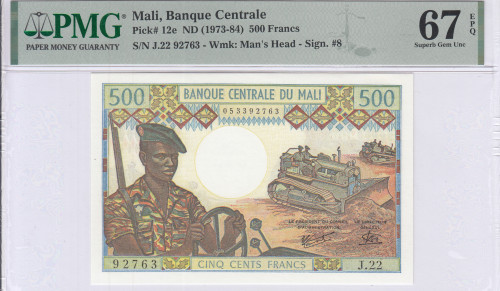 Mali 500 Francs ND(1973-84) P12e PMG67 EPQ