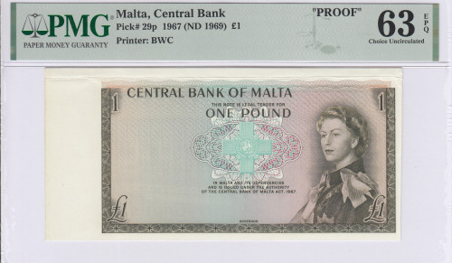 Malta 1 Pounds 1967 (ND1969) P29p PMG63 EPQ  (Proof)