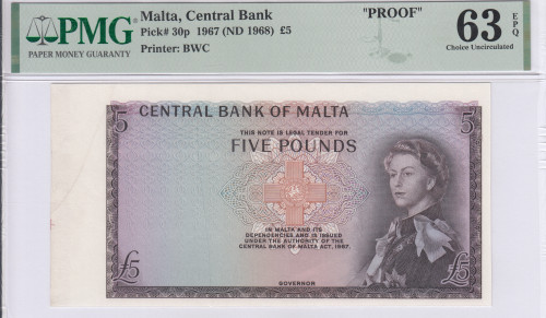 Malta 5 Pounds 1967 (ND1968) P30p PMG63 EPQ  (Proof)