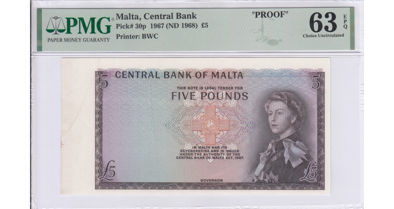 Malta 5 Pounds 1967 (ND1968) P30p PMG63 EPQ  (Proof)