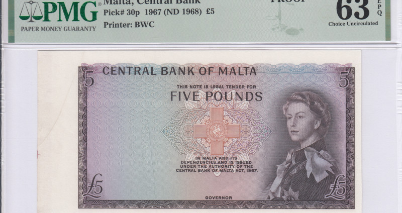 Malta 5 Pounds 1967 (ND1968) P30p PMG63 EPQ (Proof) Malta 5 Pounds 1967 (ND1968) P30p PMG63 EPQ (Proof)