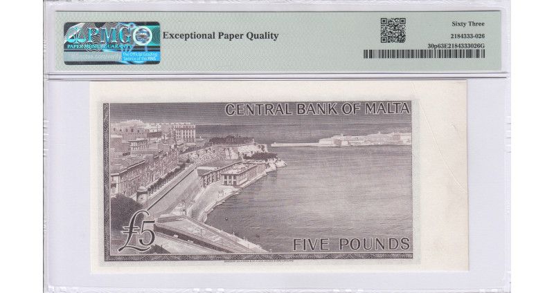 Malta 5 Pounds 1967 (ND1968) P30p PMG63 EPQ (Proof) Malta 5 Pounds 1967 (ND1968) P30p PMG63 EPQ (Proof)