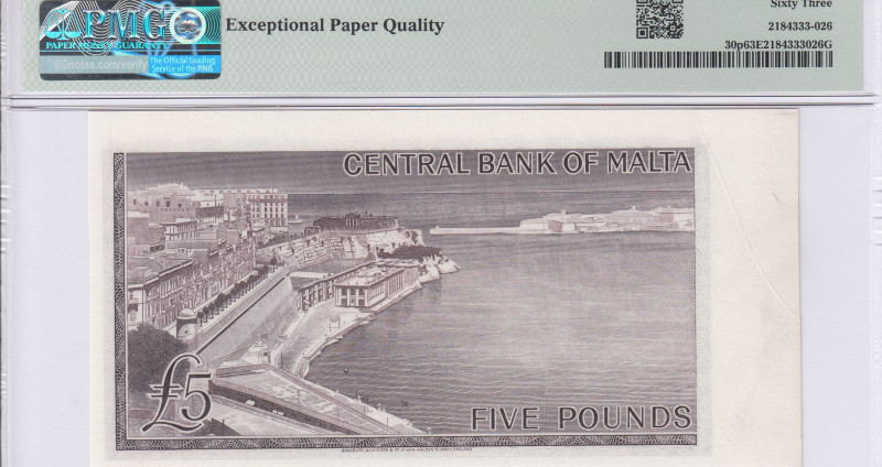 Malta 5 Pounds 1967 (ND1968) P30p PMG63 EPQ (Proof) Malta 5 Pounds 1967 (ND1968) P30p PMG63 EPQ (Proof)