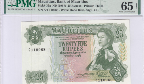 Mauritius 25 Rupees ND 1967 P32a  PMG65 EPQ