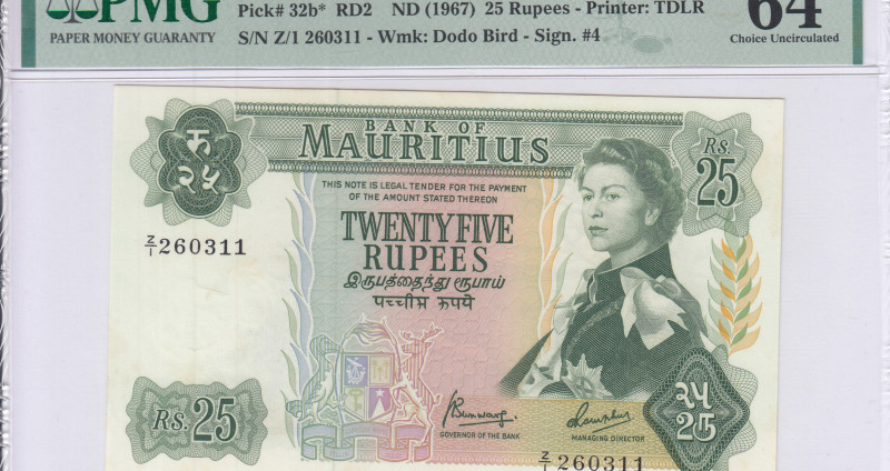 Mauritius 25 Rupees ND1967 P32br "Star/Replacement" PMG64 Mauritius 25 Rupees ND1967 P32br "Star/Replacement" PMG64