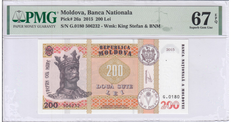 Moldova 200 Lei 2015 P26a PMG67 EPQ Moldova 200 Lei 2015 P26a PMG67 EPQ