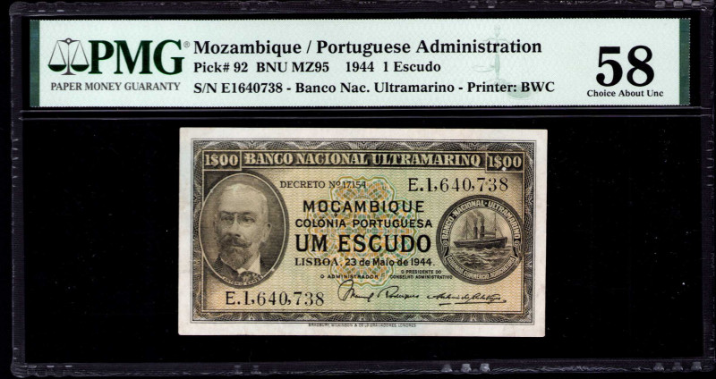 Mozambique 1 Escudo 23.5.1944 P92 PMG58 Mozambique 1 Escudo 23.5.1944 P92 PMG58