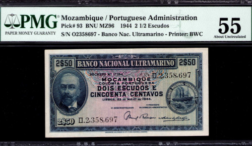 Mozambique 2$50 Escudos 23.5.1944 P93 PMG55
