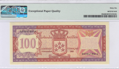 Netherlands Antilles 100 Gulden 1981 P19b PMG66 EPQ