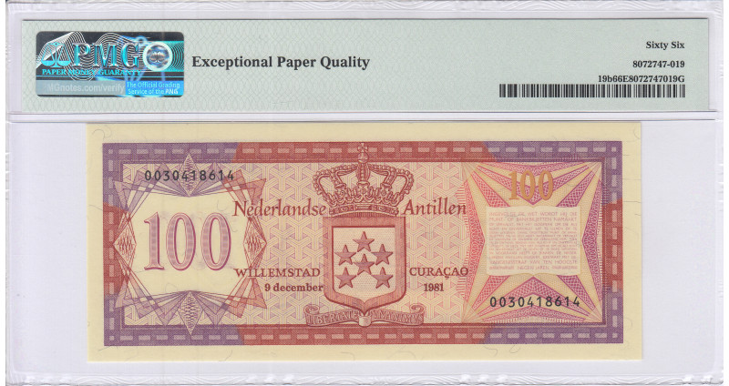 Netherlands Antilles 100 Gulden 1981 P19b PMG66 EPQ Netherlands Antilles 100 Gulden 1981 P19b PMG66 EPQ