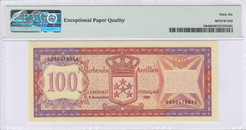 Netherlands Antilles 100 Gulden 1981 P19b PMG66 EPQ Netherlands Antilles 100 Gulden 1981 P19b PMG66 EPQ